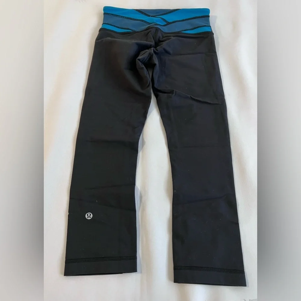 Lululemon Wunder Under Crop III Legging Black Tofino Teal Alberta‎ Lake, Size 4